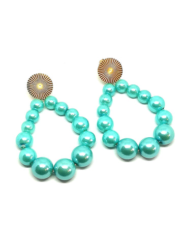 Boucles d'oreilles goutte en perles turquoise brillant 