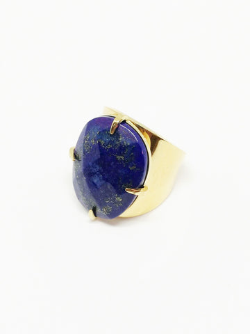 Bague pierre lapis lazuli - Doré 