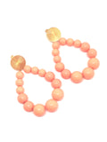 Boucles d'oreilles goutte en perles résine pêche brillant - Doré