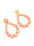 Boucles d'oreilles goutte en perles résine pêche brillant - Doré