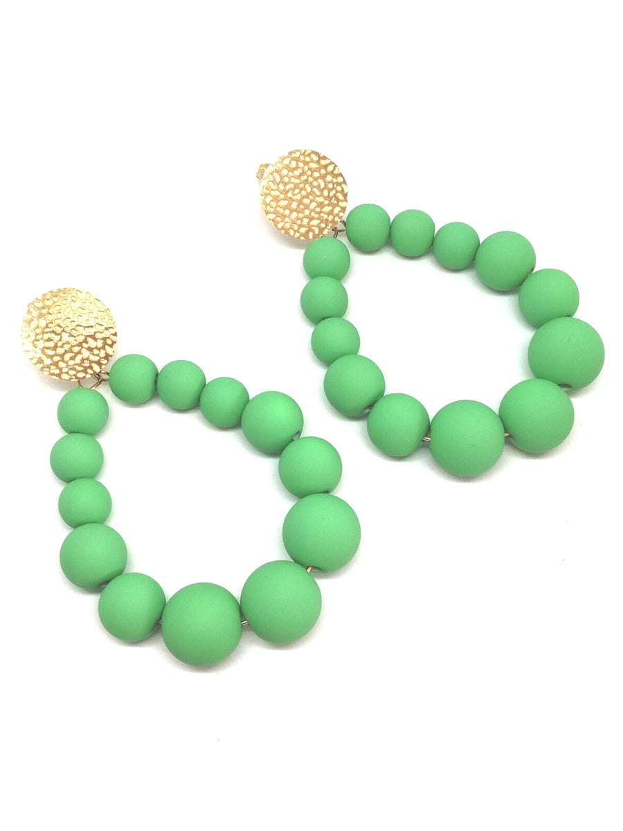 Boucles D'oreilles Goutte Perles Résine Vert Clair – Pendantes, Acier Doré, Neuf Avec étiquettes