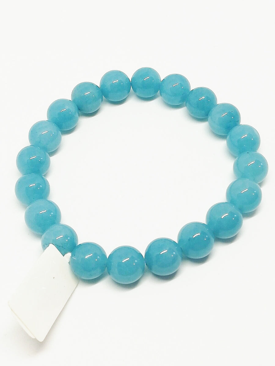 Bracelet Perles D'agate Bleue Naturelle 10mm - Lithothérapie, Bijou Mode, Fabriqué En France, Neuf Avec étiquettes