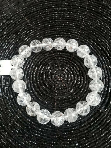 Bracelet cristal de roche crack perles naturelles 10mm