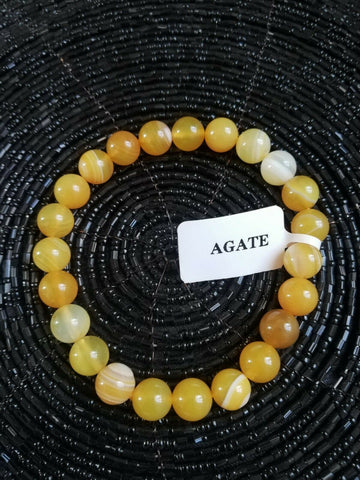 Bracelet perles naturelles agate jaune 8mm (Véritable)