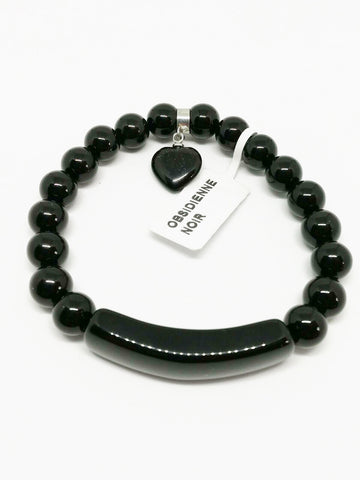 Bracelet perles obsidienne noir