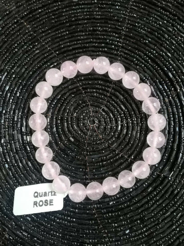 Bracelet perles naturelles quartz rose 8mm (Véritable)