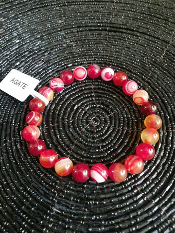 Bracelet perles naturelles agate rouge 8mm (Véritable)