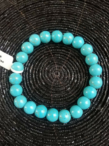 Bracelet perles naturelles turquoise 10mm (Véritable)