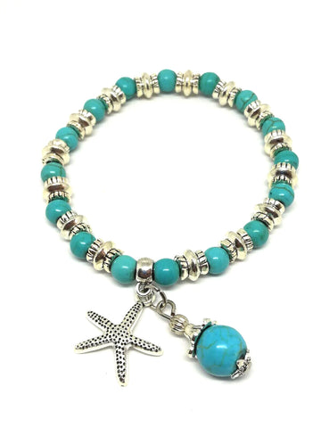 Bracelet perles turquoise étoile de mer
