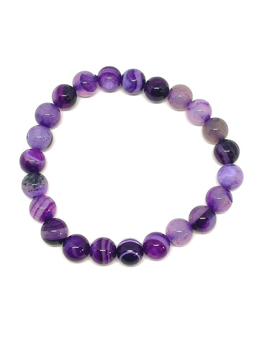 Bracelet perles naturelles agate violet 8mm (Véritable)