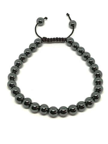 Bracelet corde perles naturelles hématite 6mm