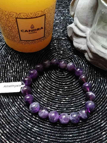 Bracelet perles naturelles Amethyste 10mm (Véritable)