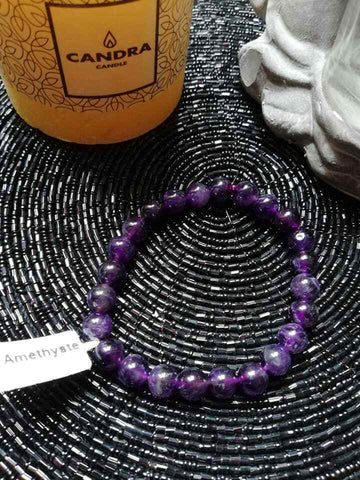 Bracelet perles naturelles Amethyste 8mm (Véritable)