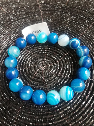 Bracelet perles naturelles Agate Bleu 10mm (Véritable)