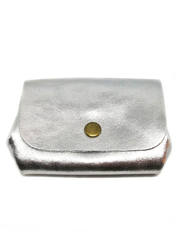 Porte monnaie cuir argenté gris brillant