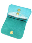 Porte monnaie cuir turquoise brillant