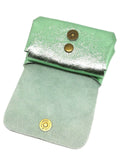 Porte monnaie cuir vert d'eau brillant