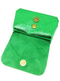 Porte monnaie cuir vert émeraude brillant
