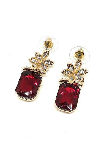 Boucles D'oreilles Diamant Pierre Rubis Rouge fleurs