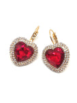 Boucles D'oreilles Coeur Diamant Pierre Rubis Rouge