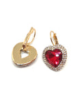 Boucles D'oreilles Coeur Diamant Pierre Rubis Rouge