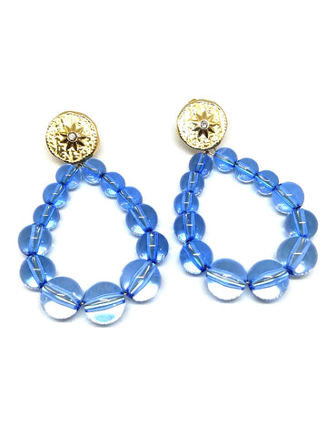 Boucles d'oreilles goutte perles bleu trans - Doré