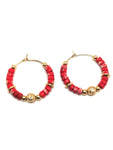 Boucles d'oreilles créoles perles rouge doré