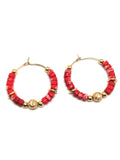 Boucles d'oreilles créoles perles rouge doré