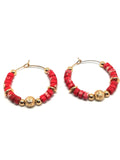 Boucles d'oreilles créoles perles rouge doré