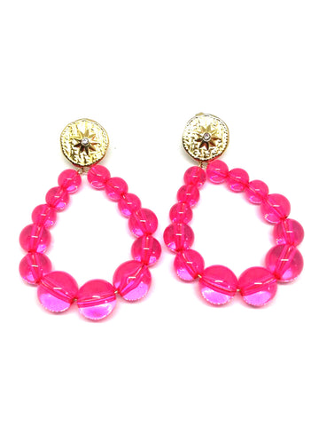 Boucles d'oreilles goutte perles rose trans - Doré