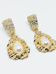 Boucle d'oreille femme goutte d'eau perle - acier inoxydable - Doré