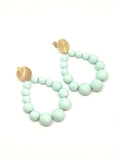 Boucles d'oreilles goutte en perles résine vert d'eau brillant - Doré