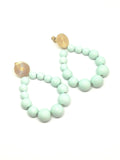 Boucles d'oreilles goutte en perles résine vert d'eau brillant - Doré