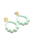 Boucles d'oreilles goutte en perles résine vert d'eau brillant - Doré