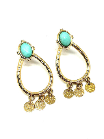 Boucles d'oreilles pampilles pierre amazonite - Doré