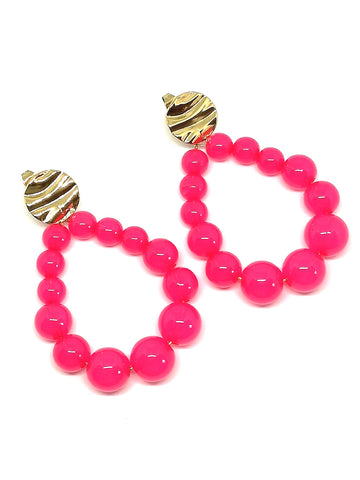 Boucles d'oreilles goutte perles framboise transparent