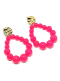 Boucles d'oreilles goutte perles framboise transparent