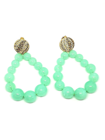 Boucles d'oreilles goutte en perles vert clair trans - Doré