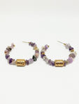 Boucles d'oreilles créoles femme pierre améthyste - Doré