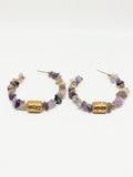 Boucles d'oreilles créoles femme pierre améthyste - Doré