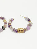 Boucles d'oreilles créoles femme pierre améthyste - Doré