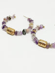 Boucles d'oreilles créoles femme pierre améthyste - Doré