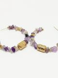 Boucles d'oreilles créoles femme pierre améthyste - Doré