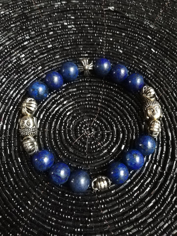 Bracelet perle bleu avec bouddha