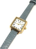 Montre cuir gris bleu femme chiffre romain - Doré