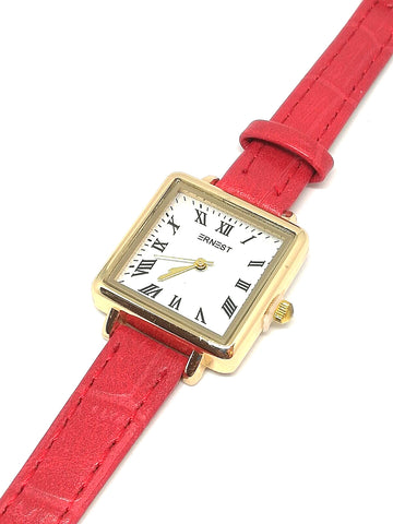 Montre cuir rouge femme chiffre romain Dor Big bijoux