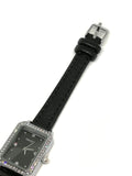 Montre femme strass bracelet cuir noir
