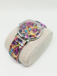 Montre femme tendance motif coeur multicolore