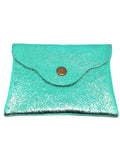 Porte monnaie cuir turquoise brillant