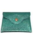 Porte monnaie cuir vert sapin brillant
